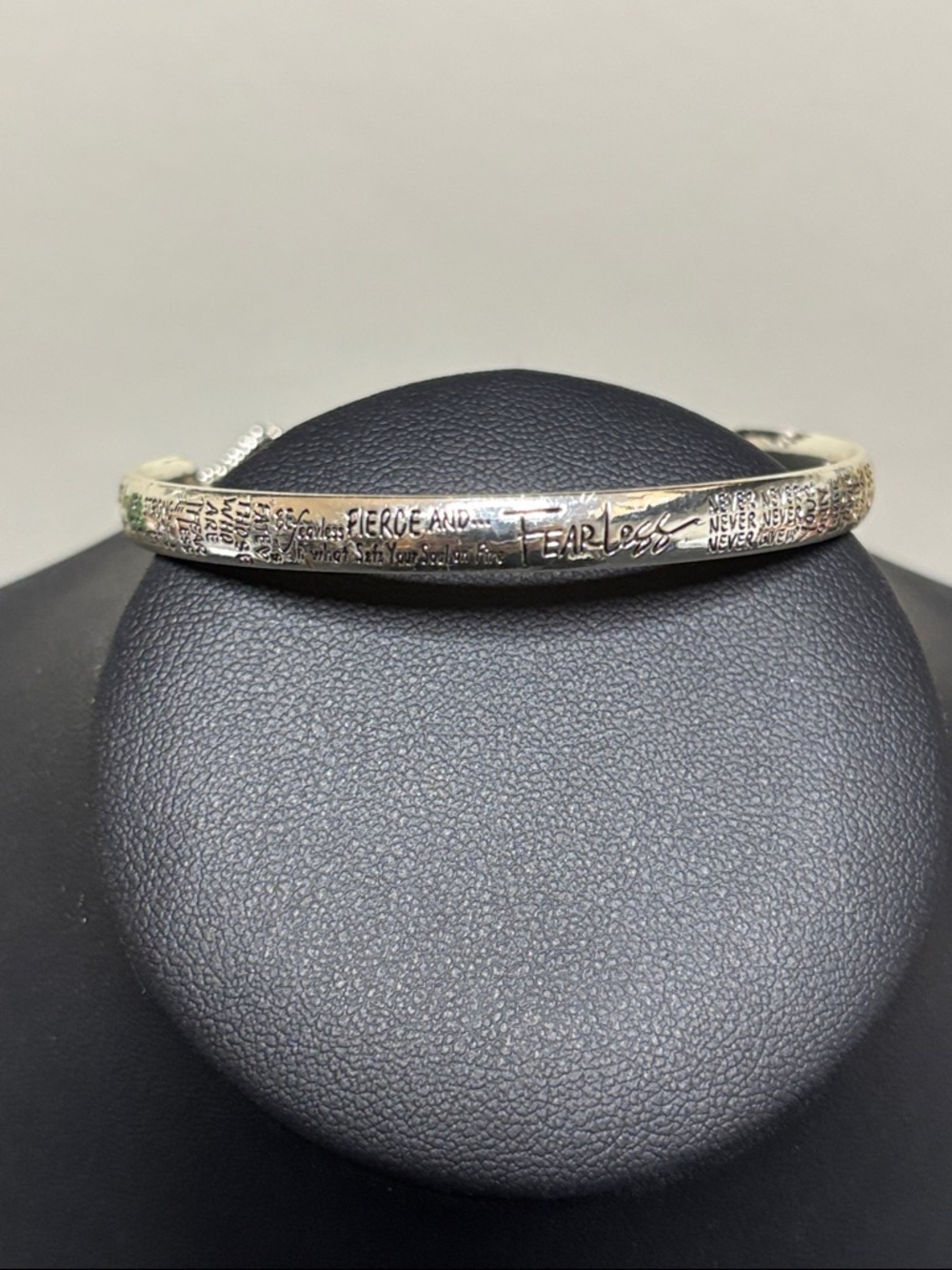 Fearless Fierce Positive Words Bangle Silver Tone Adjustable Bracelet